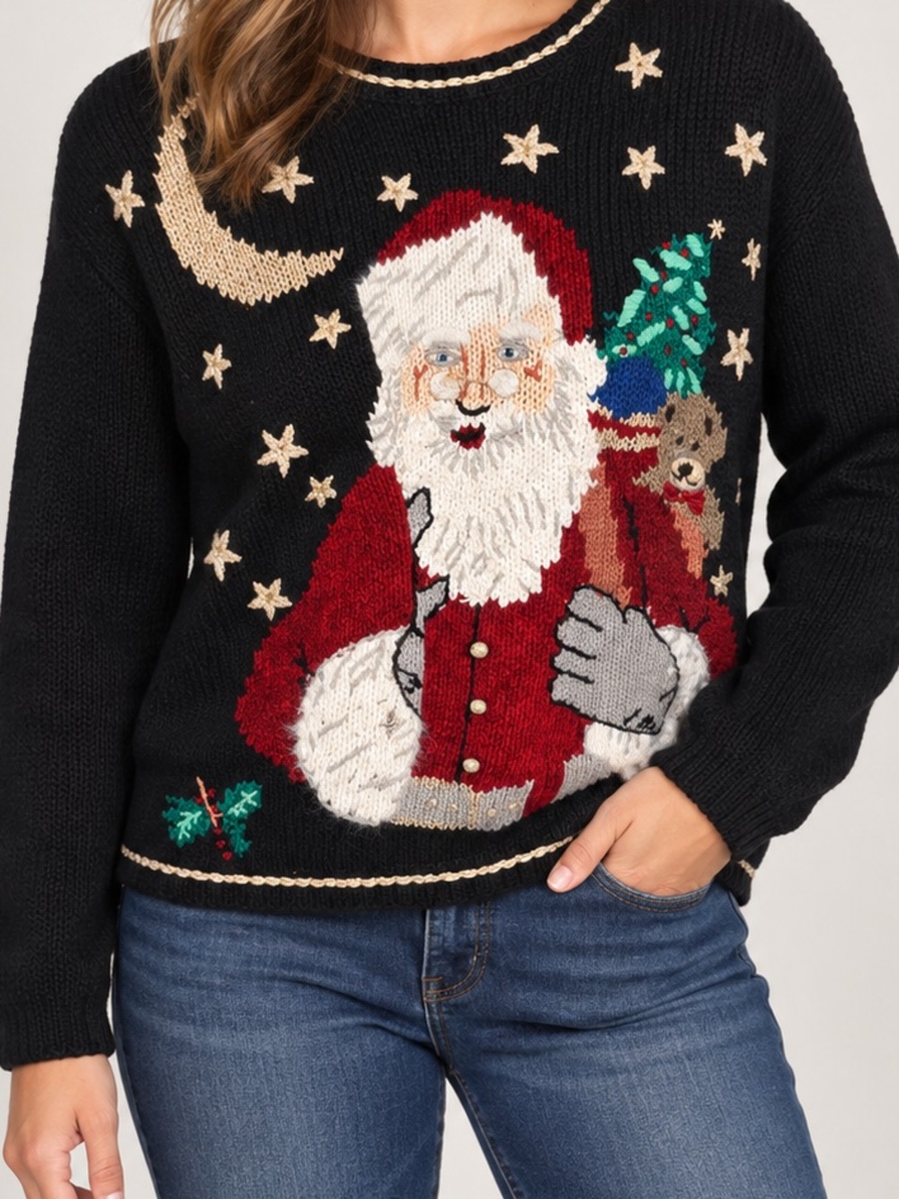 Vintage Hampshire Studio Santa Christmas Sweater Made in Hong Kong L